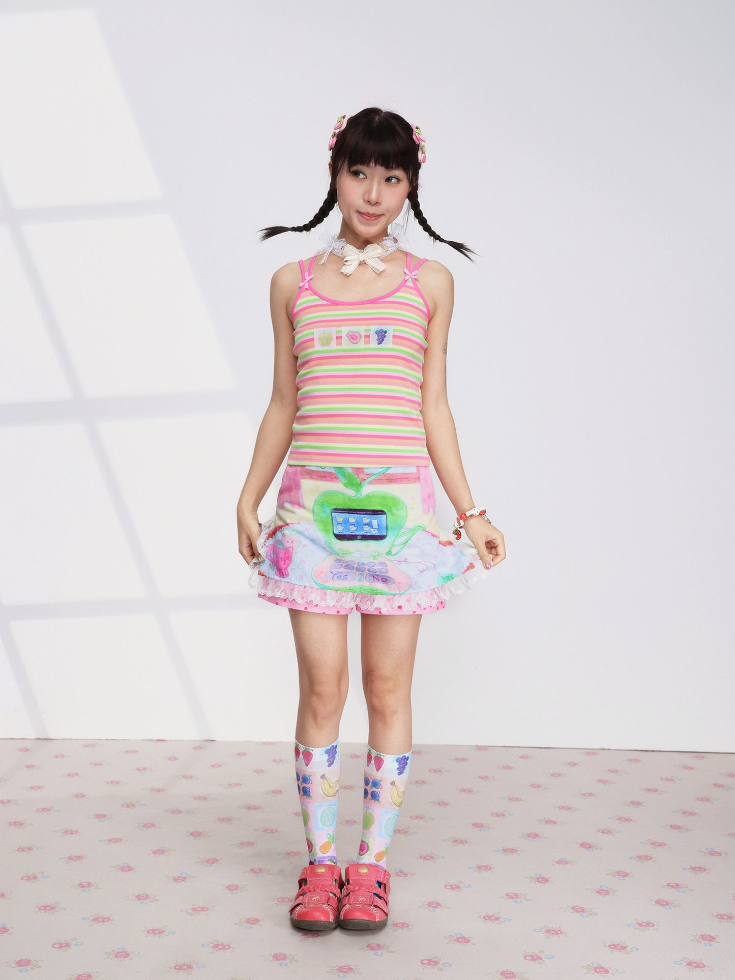 Fruits Green Apple Laptop Lace Skirt