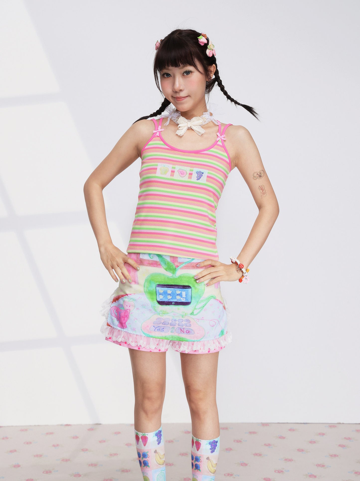 Fruits Green Apple Laptop Lace Skirt