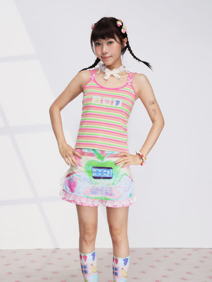 Fruits Green Apple Laptop Lace Skirt