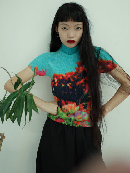 Abstract Floral Pleated Shirt