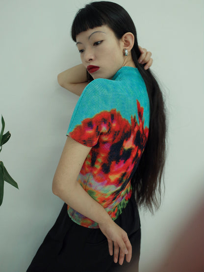 Abstract Floral Pleated Shirt