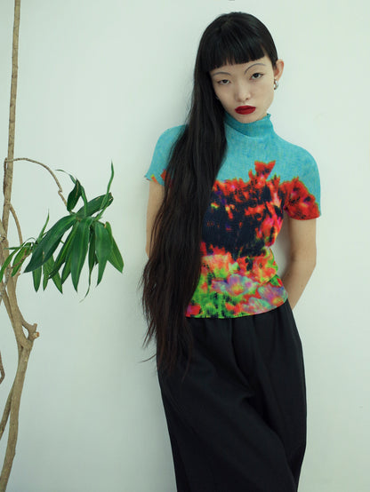 Abstract Floral Pleated Shirt