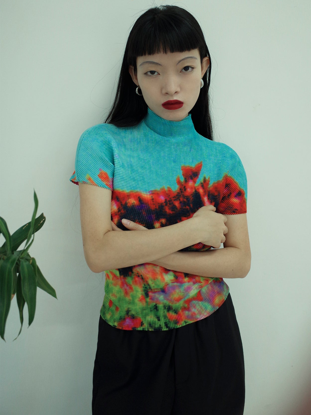 Abstract Floral Pleated Shirt