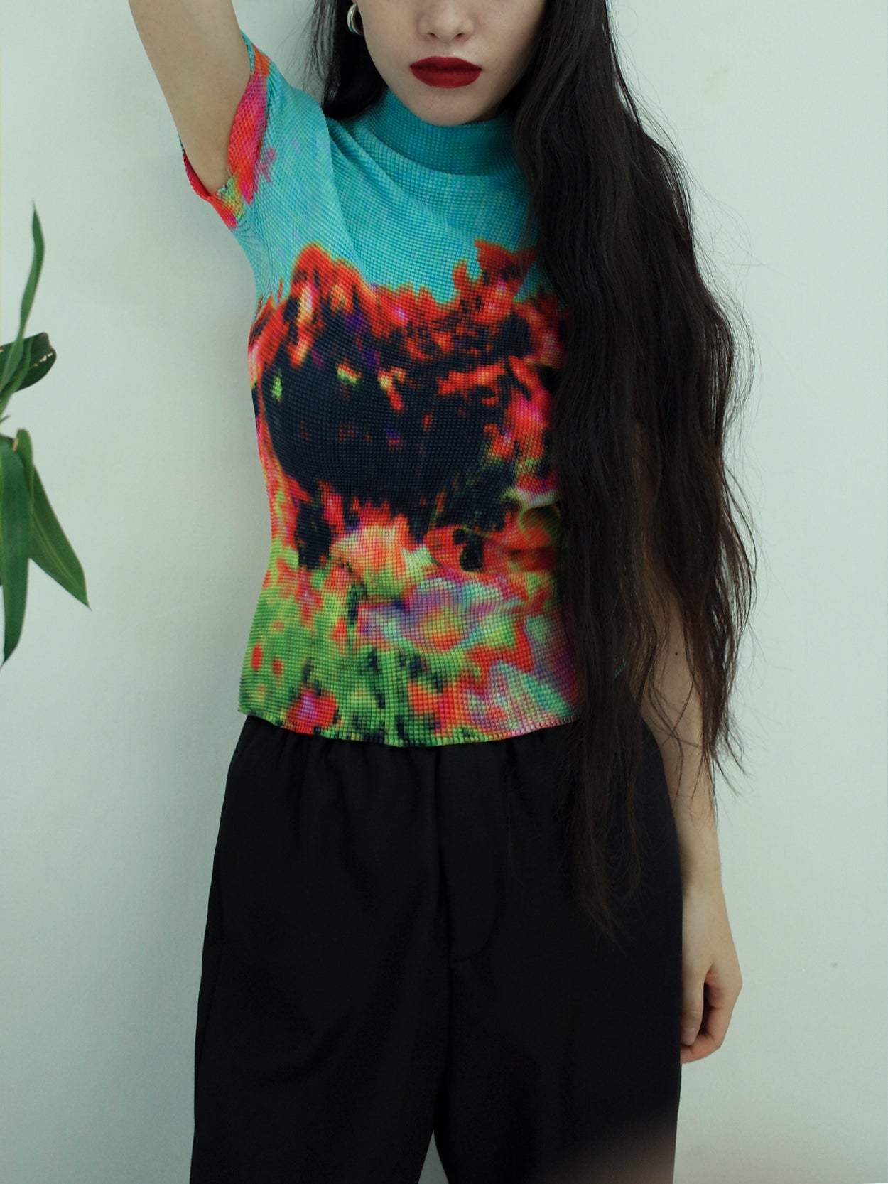 Abstract Floral Pleated Shirt