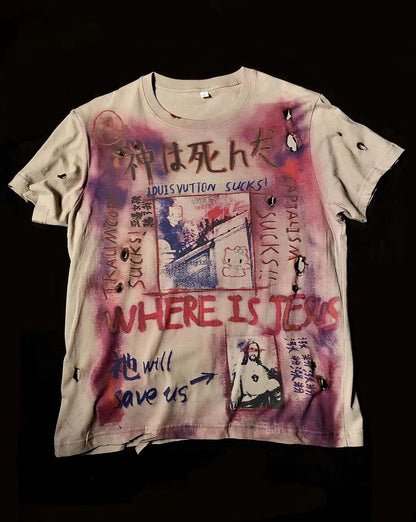 Hand-Painted Distressed T-shirt