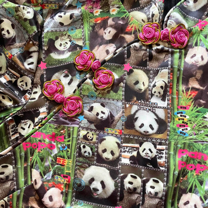 Panda Puff-Sleeve Cheongsam Shirt