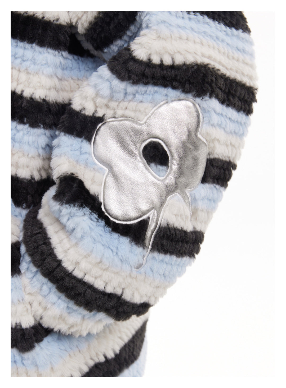 Striped Bunny Ear Silver Butterfly Applique Zip-Up Coat