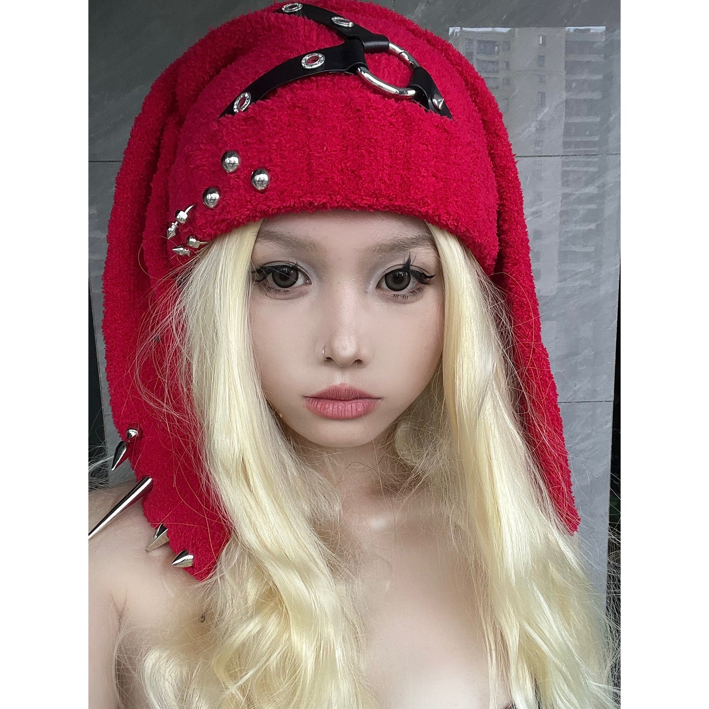 Pierced Bunny Ear Harness Beanie