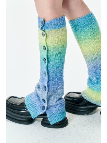 Button Gradient Knit Leg Warmers