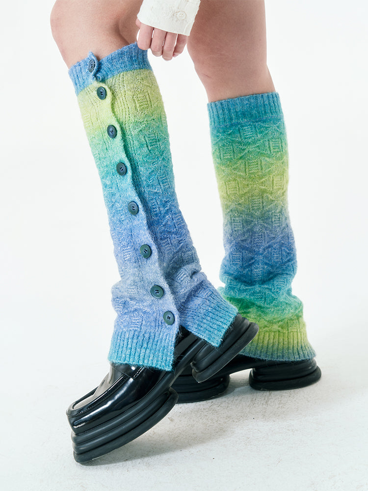 Button Gradient Knit Leg Warmers