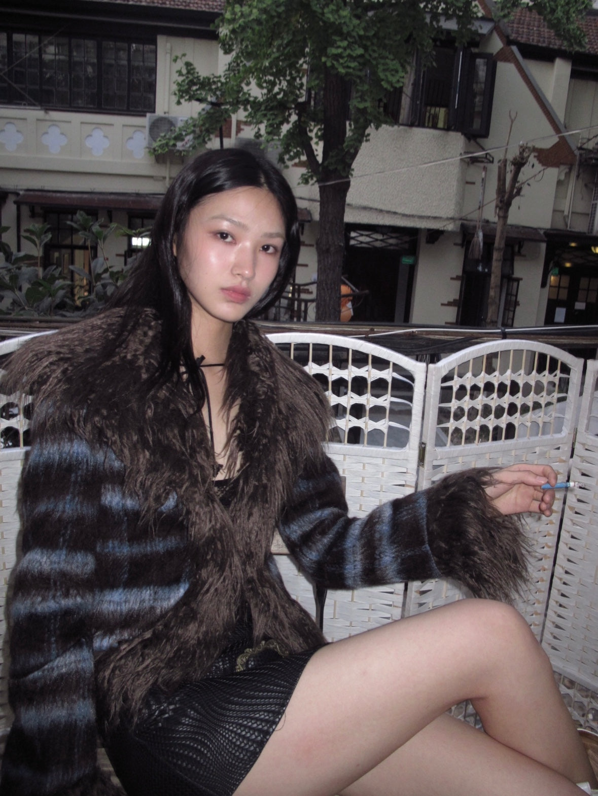 Fairy Grunge Striped Faux Fur Flared Coat