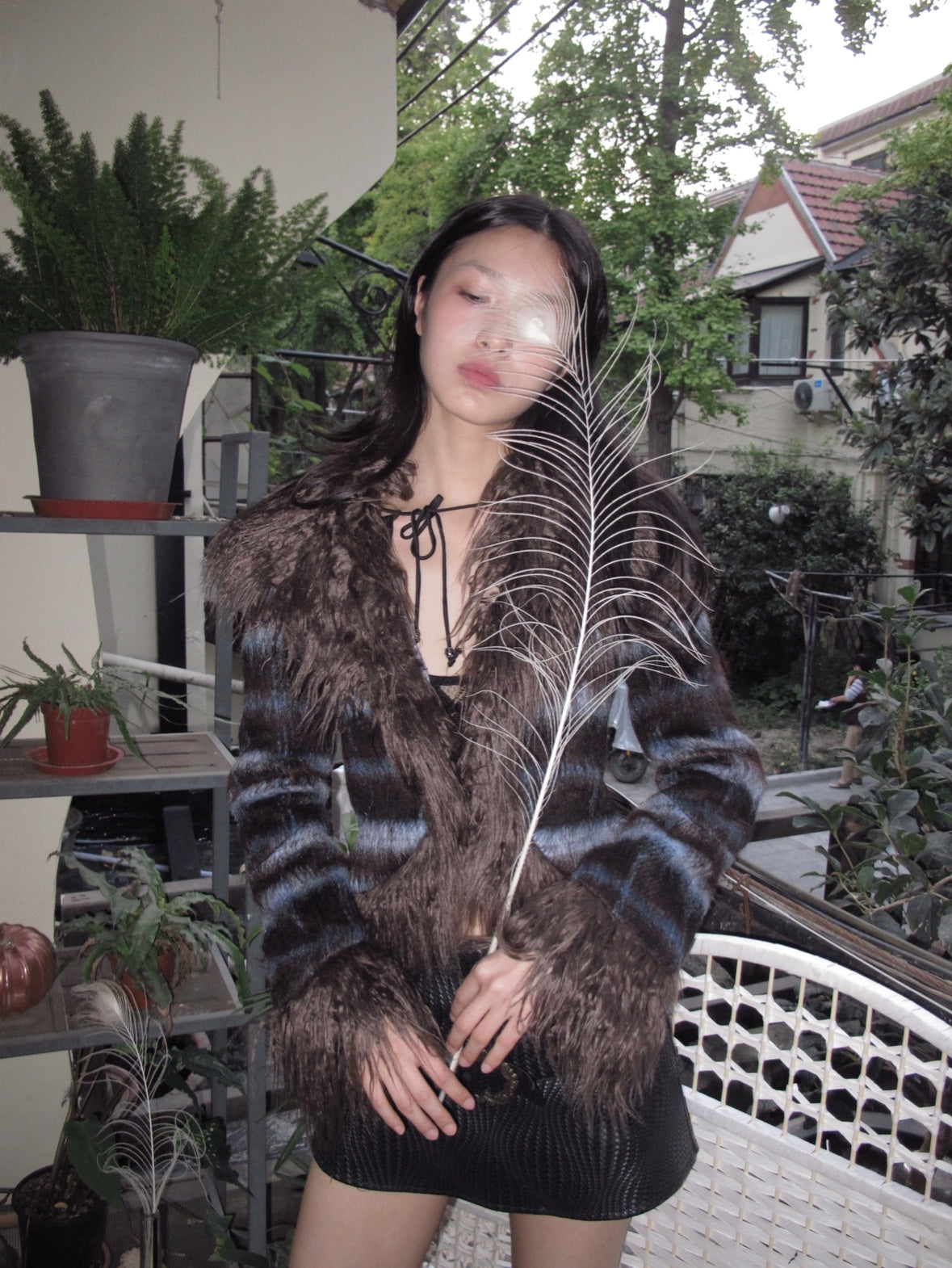 Fairy Grunge Striped Faux Fur Flared Coat