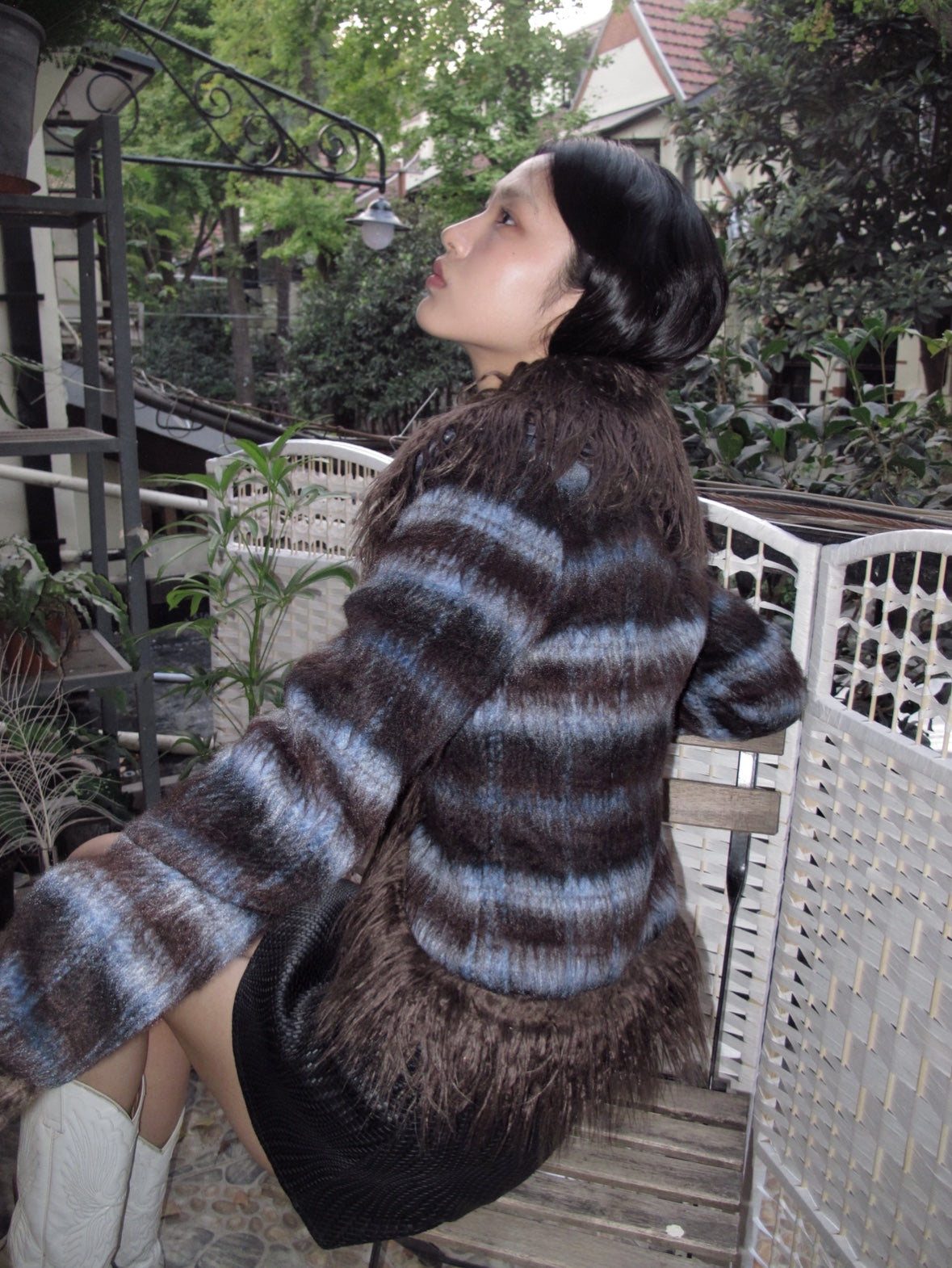 Fairy Grunge Striped Faux Fur Flared Coat