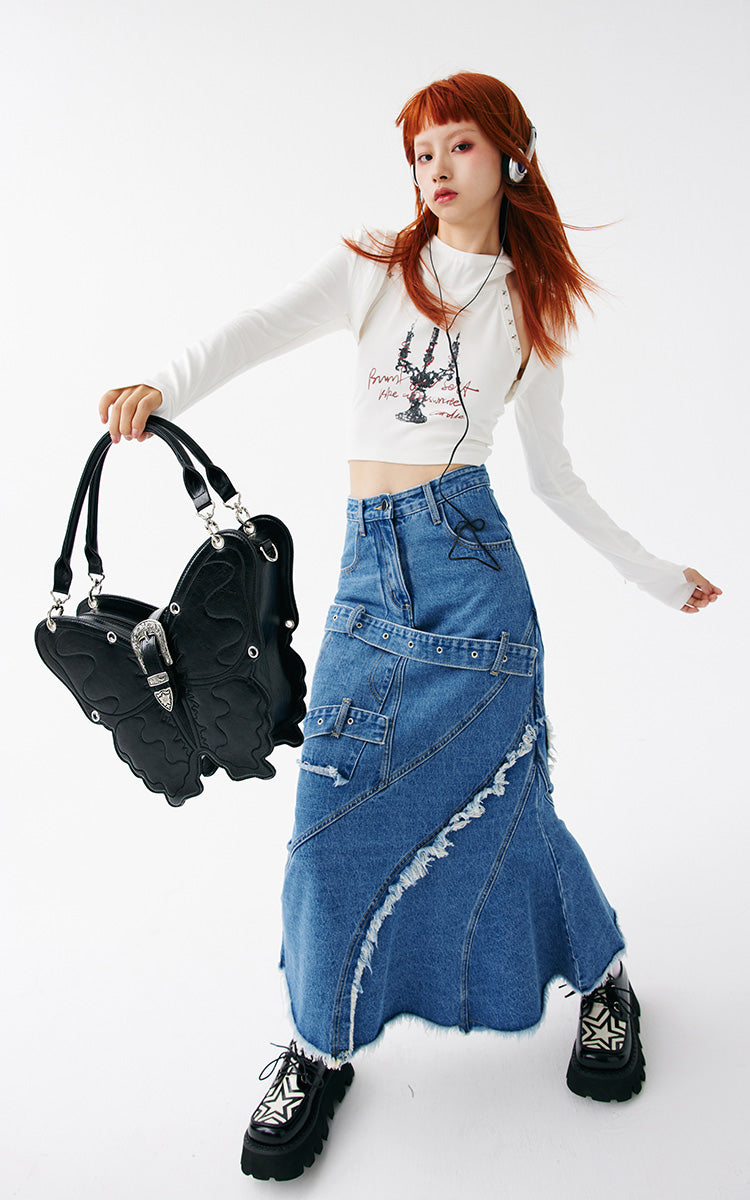 Grunge Butterfly Structured Vegan Leather Bag