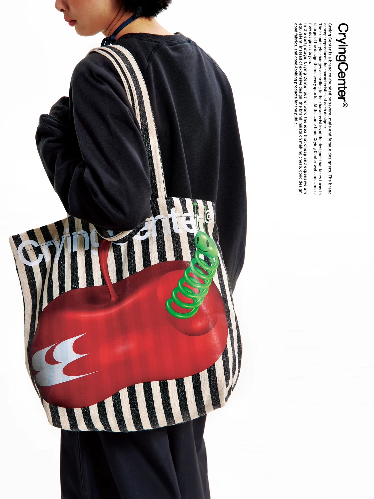 Apple Worm Striped Tote Bag