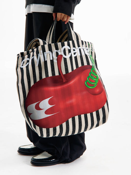 Apple Worm Striped Tote Bag