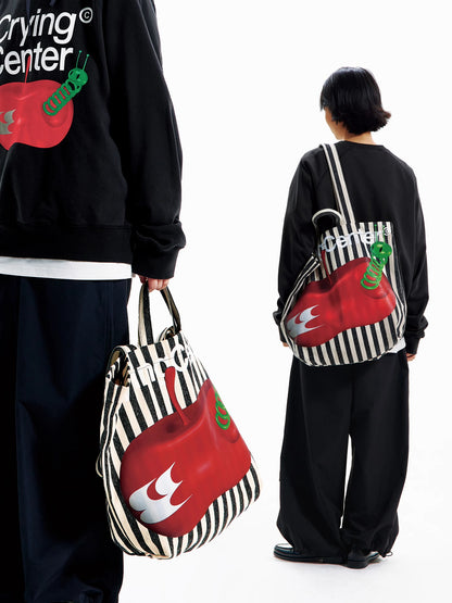 Apple Worm Striped Tote Bag