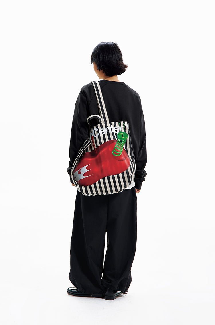 Apple Worm Striped Tote Bag