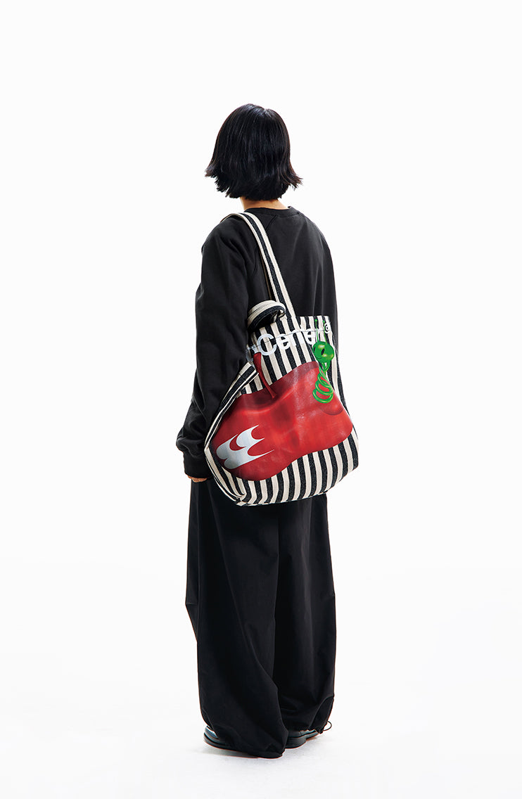 Apple Worm Striped Tote Bag