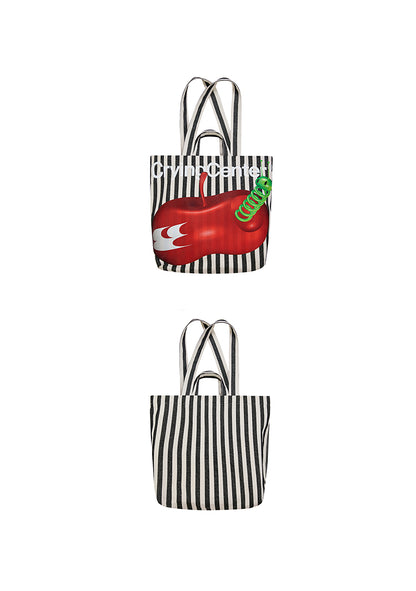 Apple Worm Striped Tote Bag