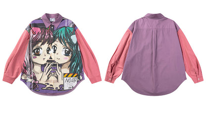 Oversized Anime Girls Graphic Shirt