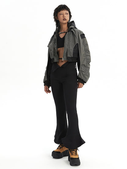 Panel Cropped Bomber Jacket