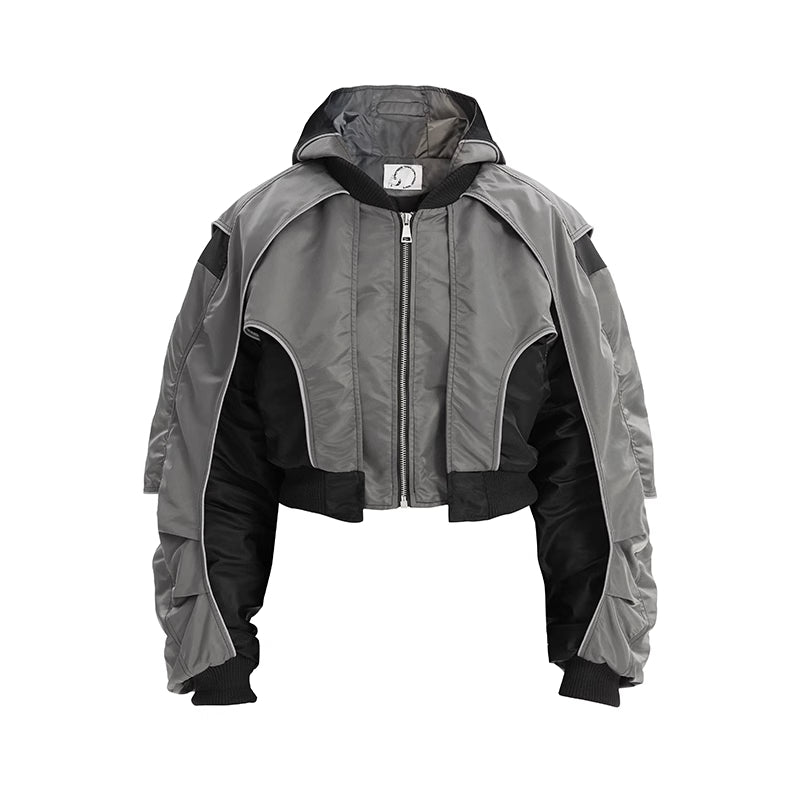 Panel Cropped Bomber Jacket