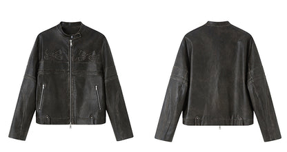 Bow Black Crewneck Vegan Leather Jacket