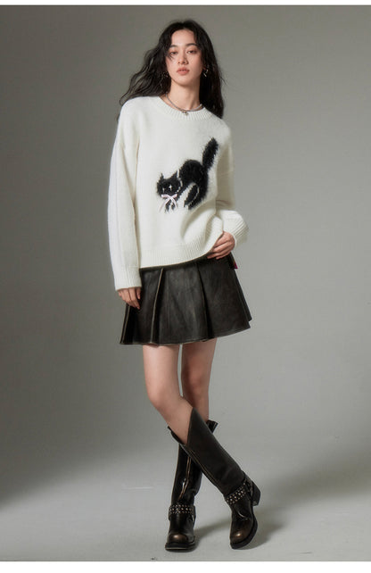 Fuzzy Kitty Cat Knit Sweater