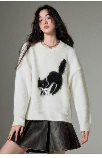 Fuzzy Kitty Cat Knit Sweater