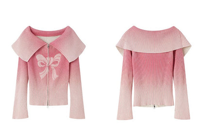 Pink Bow Shadow Zip-Up Sweater