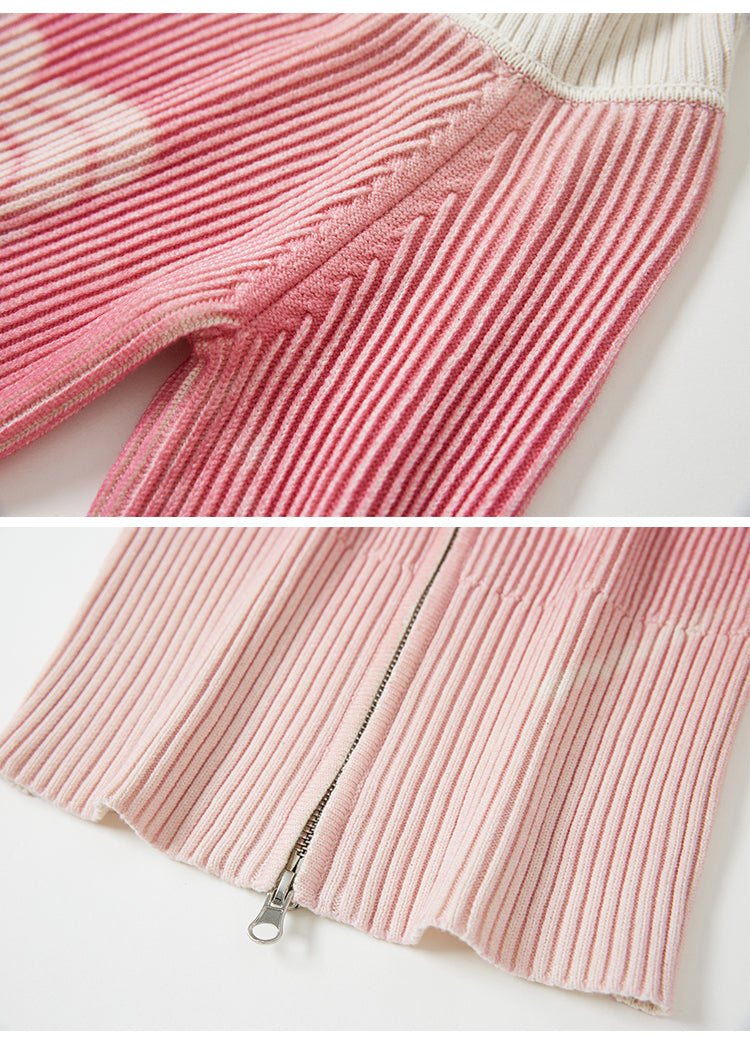 Pink Bow Shadow Zip-Up Sweater