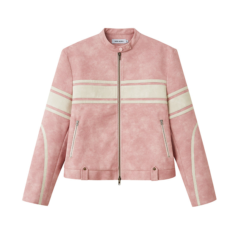 Pink vegan leather jacket best sale