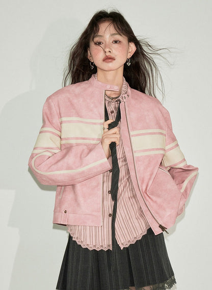 Pink Grunge Vegan Leather Jacket