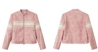 Pink Grunge Vegan Leather Jacket