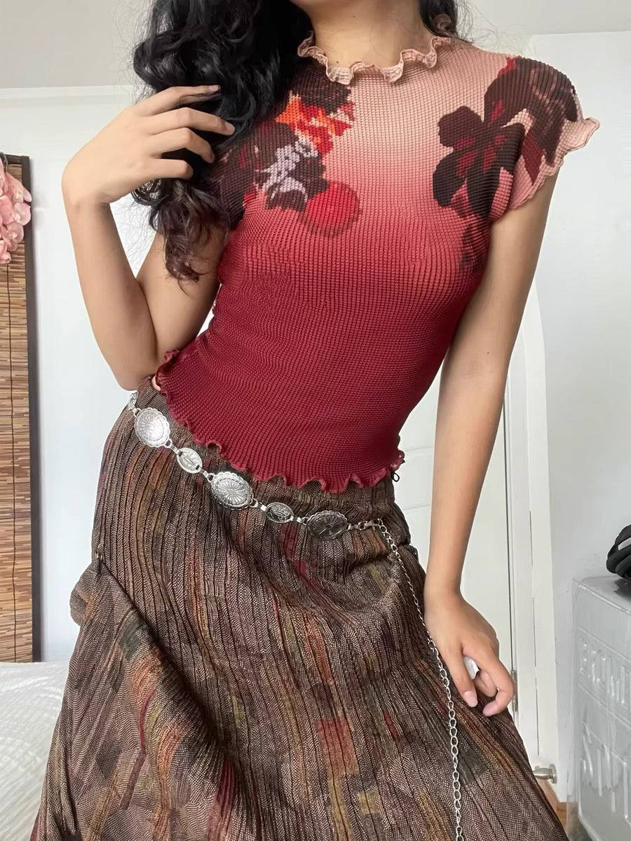 Floral Gradient Pleated Shirt