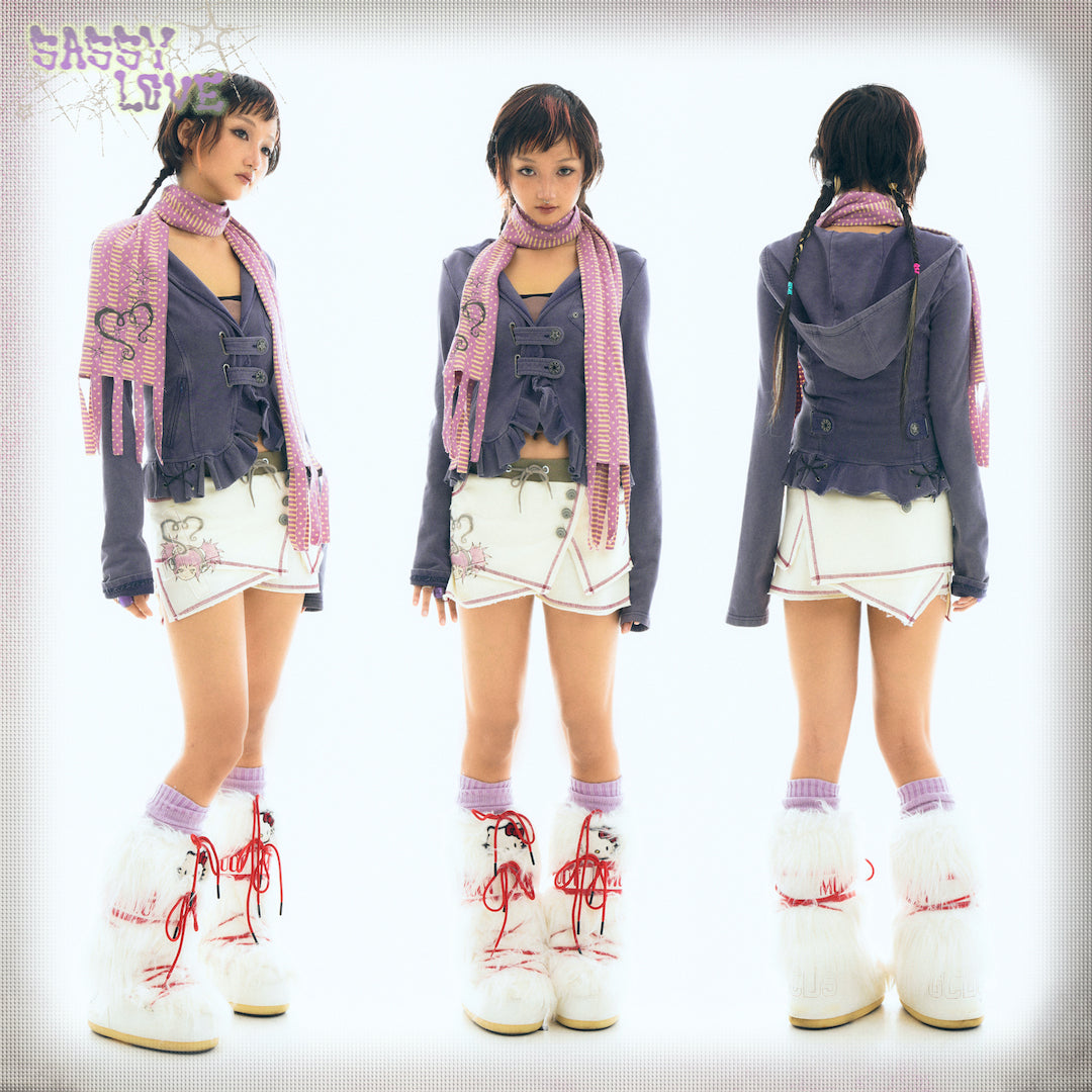 Sassy Love Retro Purple Distressed Ruffle Jacket