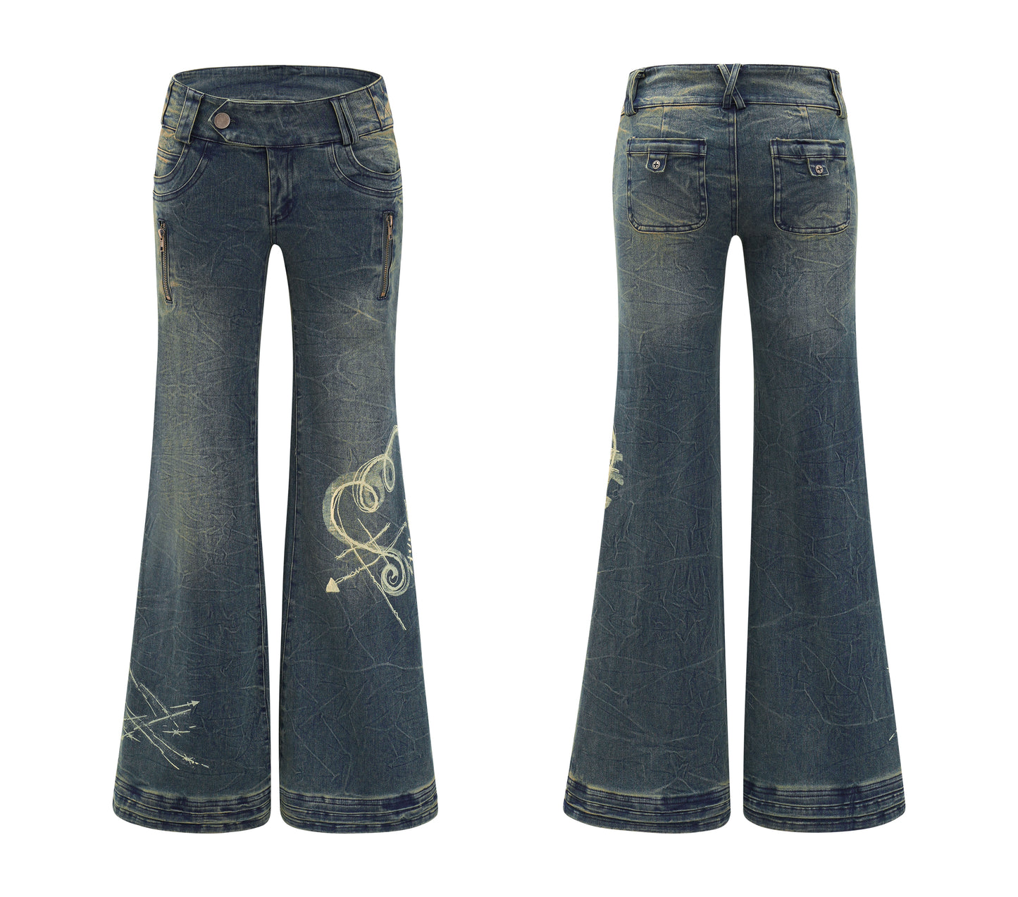 Sassy Love Arrow Y2K Washed Flared Jeans