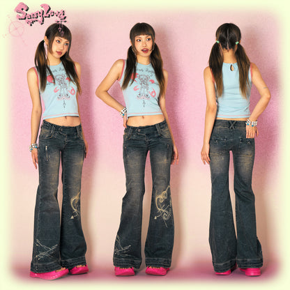 Sassy Love Arrow Y2K Washed Flared Jeans