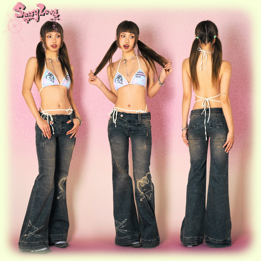 Sassy Love Arrow Y2K Washed Flared Jeans