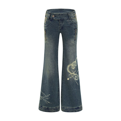 Sassy Love Arrow Y2K Washed Flared Jeans