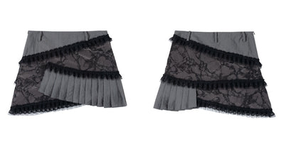 Acubi Asymmetric Mesh Lace Pleated Skirt