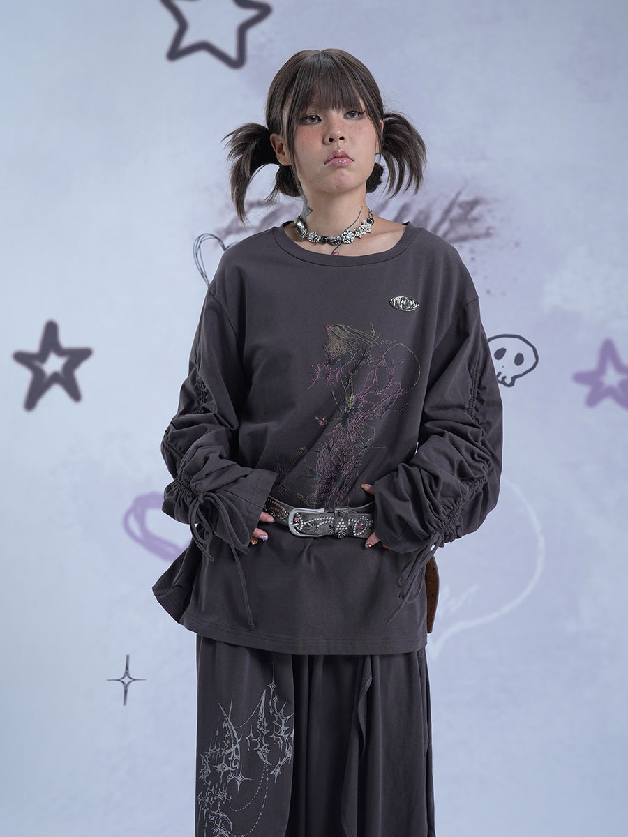 fox-line-grey-drawstring-sleeve-oversized-sweatshirt