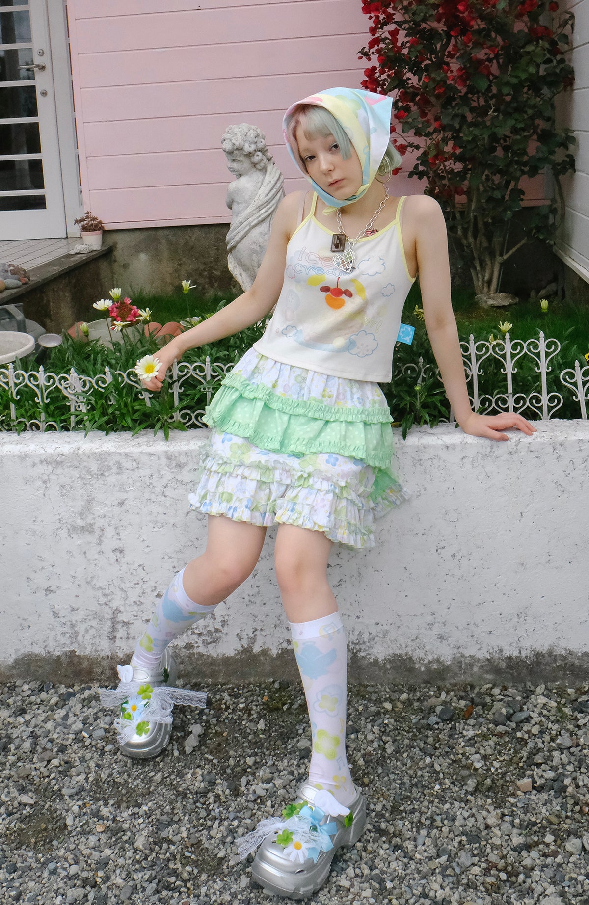 Angel Print White Shojo Long Socks