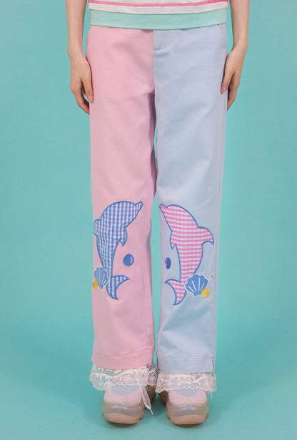 Dolphin Print Lace Cuff Pants