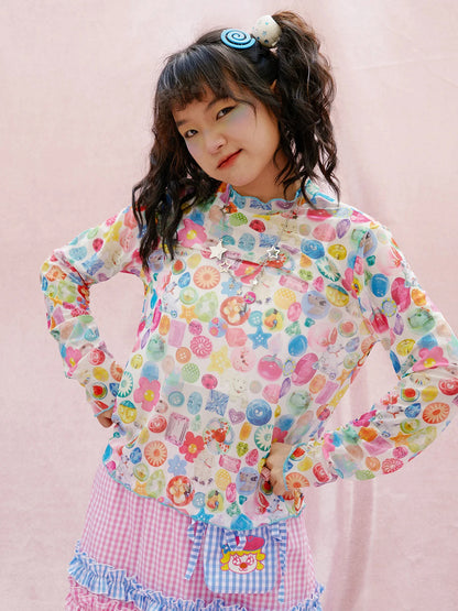 Kawaii Shojo Button Mesh Shirt