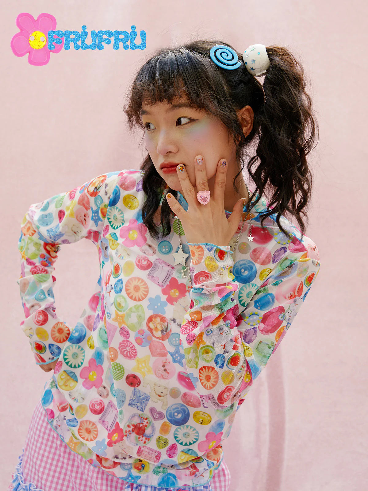 Kawaii Shojo Button Mesh Shirt