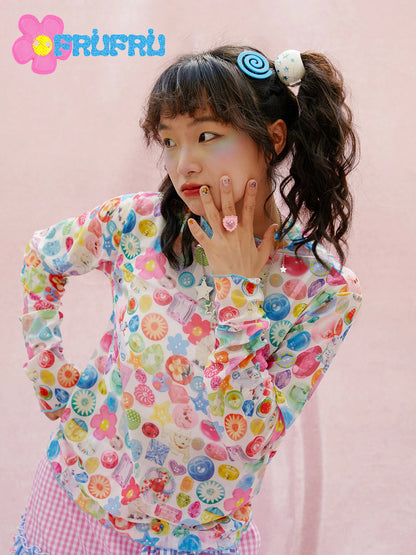 Kawaii Shojo Button Mesh Shirt