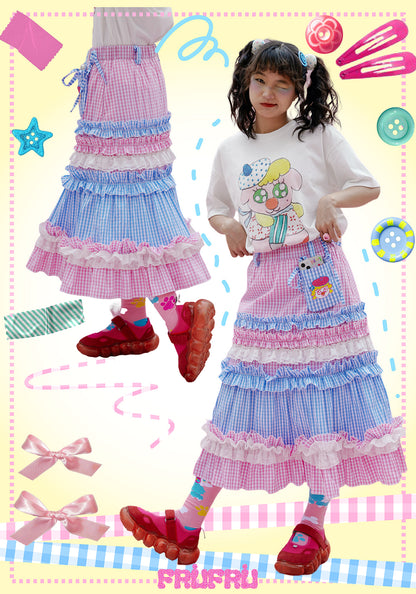 Pink and Blue Kawaii Layered Cake Skirt