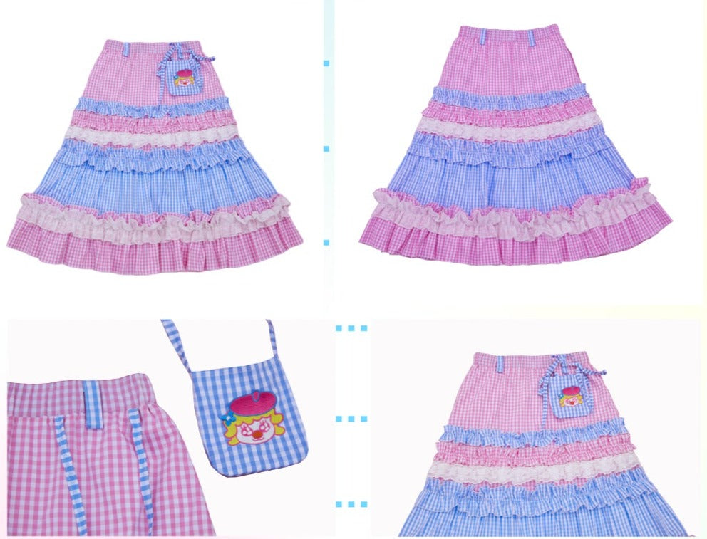 Pink and Blue Kawaii Layered Cake Skirt